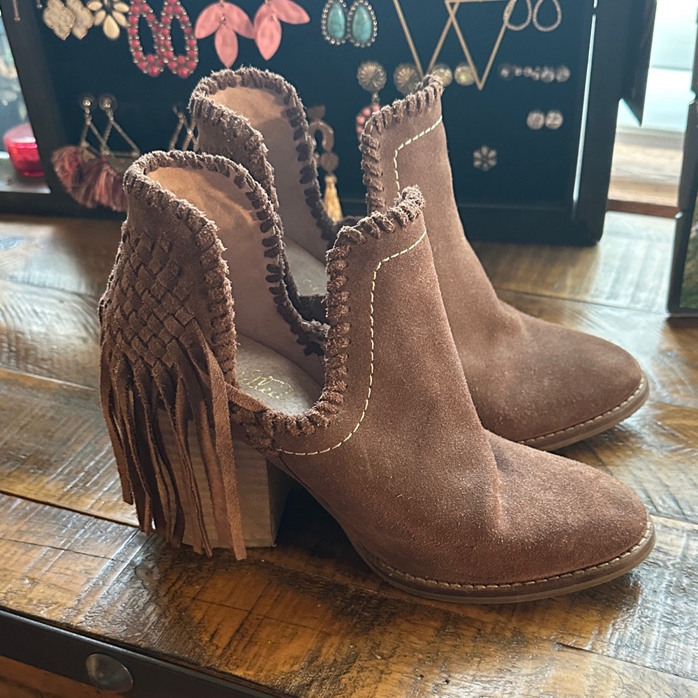 Ariat Brown Suede Fringe Ankle Booties